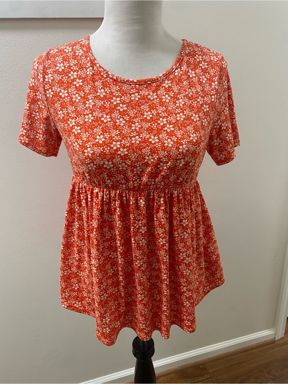 Floral Short Sleeve Babydoll Top - Orange